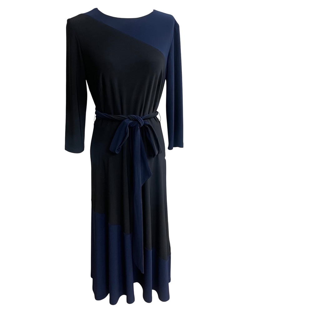 Lauren Ralph Lauren 2 tone Black Navy Colorblock Midi Dress size 6 NEW msrp $145